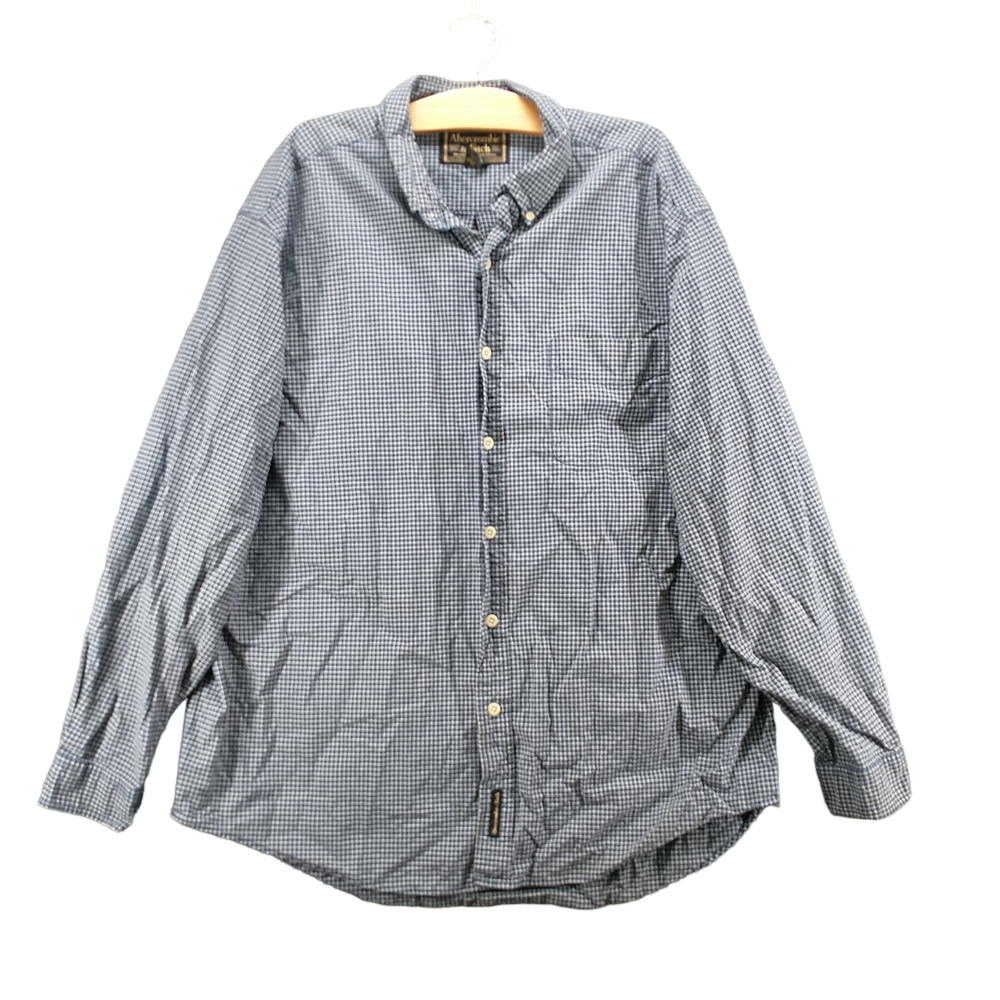 Abercrombie & Fitch Men's Button-Down Shirt Blue White Large Long Sleeve Check